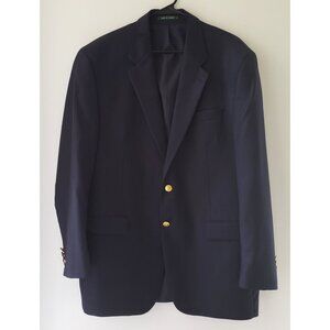 Mens Ralph Lauren Navy Blue Wool Suit Jacket size XL with 2 Gold Button Front